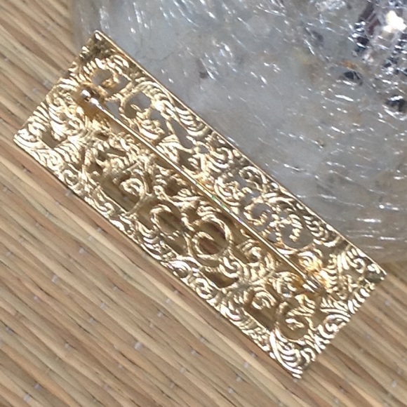 Gold Filagree Floral Rivoli some Stud Bar Pin Brooch - Picture 7 of 7
